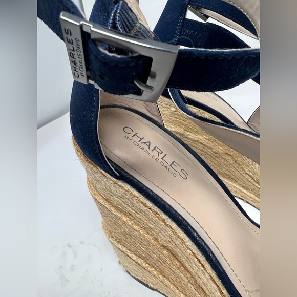 Charles David Microfiber Suede Jute Tall Wedge Open Toe Beachy Sandals Shoes - Picture 6 of 14